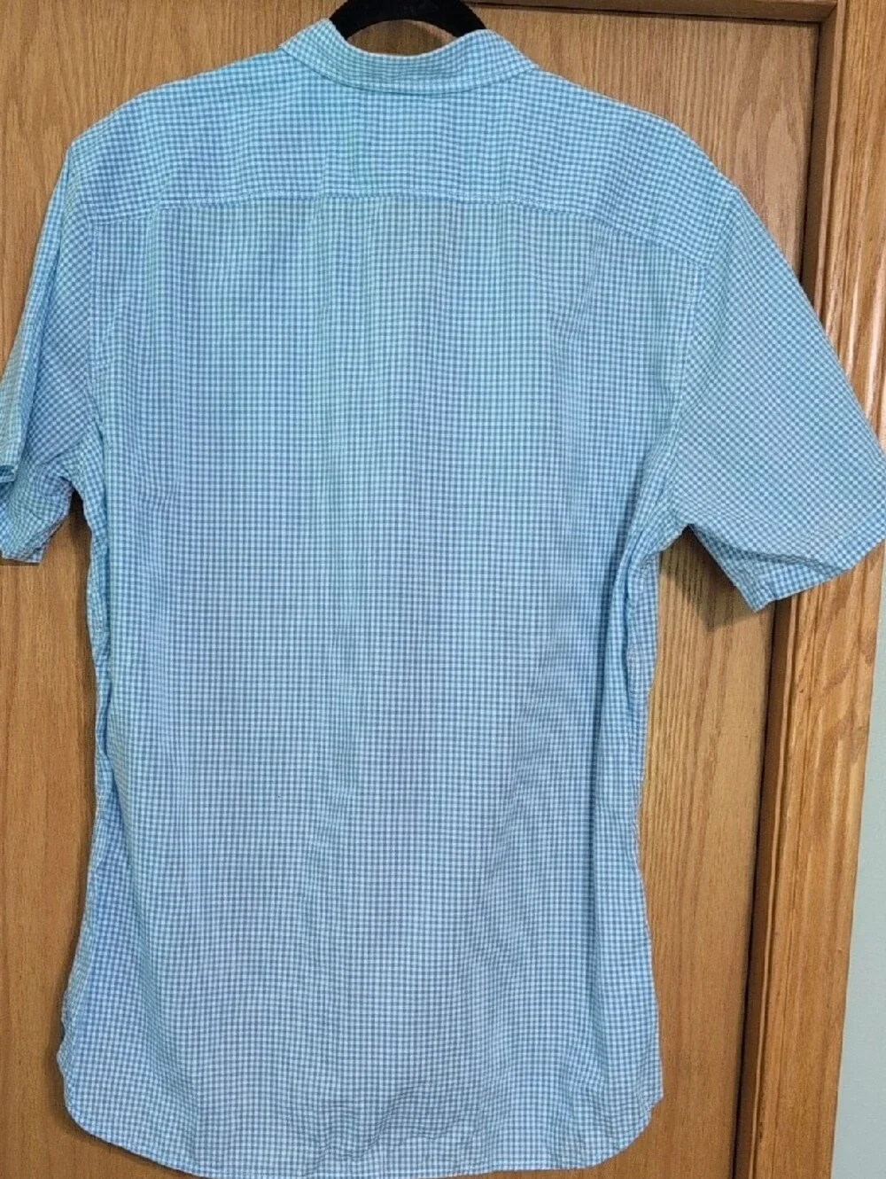 Banana Republic Light Blue Mini Gingham Short Sleeve Button-Down Shirt